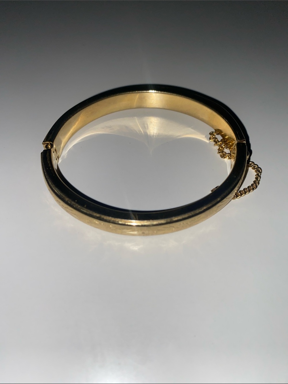 Gold Tone Hinged Bangle Bracelet with Safety Chain - Women Jewelry - Picture 1 of 1